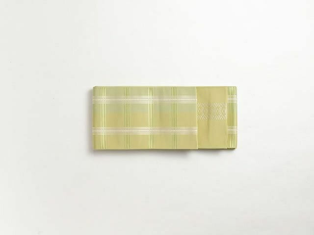 半幅帯 未使用品 リバーシブル 花織 枯野色 格子柄 チェック NO-1011 半幅帯 リバーシブル 格子柄に花織模様 チェック柄 枯野色 O-3320