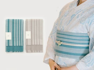 新色登場＞麻のリバーシブル半幅帯-ストライプ （麻100%・OLN） | 着物 