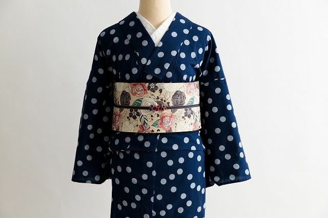 KIMONO MODERN ドット柄 着物 阿波しじら＞盛夏も着用OK!涼しいシボ感、夏キモノ- 水玉CANDY（綿100