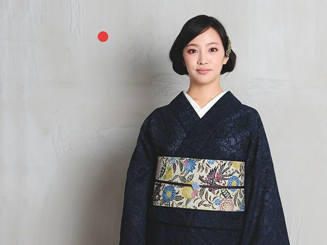 レンタル＞DRESSY着物-コードレース紺瑠璃×召しませ花-リバーシブル