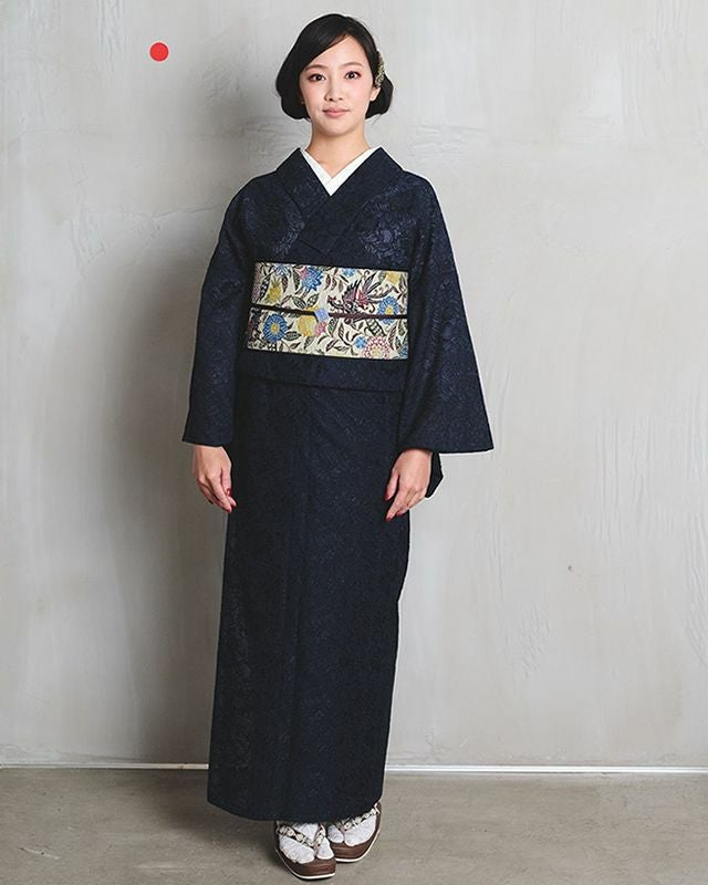 レンタル＞DRESSY着物-コードレース紺瑠璃×召しませ花-リバーシブル