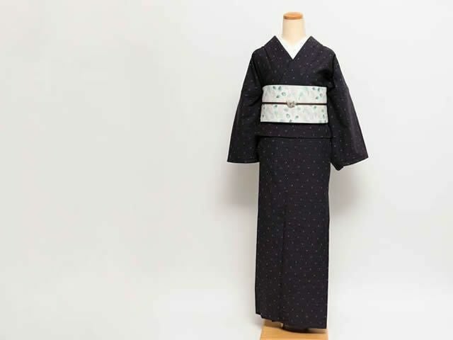 レンタル＞久留米絣-夜明けと天の川+リバーシブル半幅帯-孔雀と翡翠の