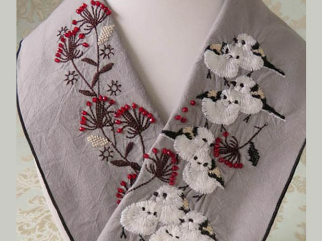 ペタコさんの刺繍半衿>シマエナガ(富士商会) | 着物や浴衣なら和 ペタコさんの刺繍半衿>シマエナガ(富士商会) | 着物や浴衣なら和