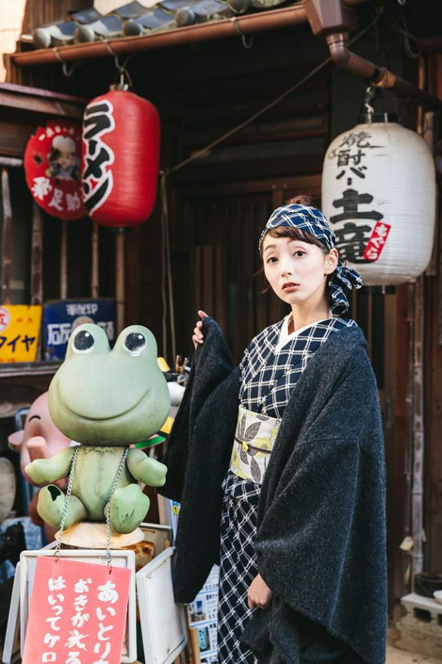 レース刺繍着物＞弾む、楽しみ。レース刺繍キモノーフレンチ格子-NAVY
