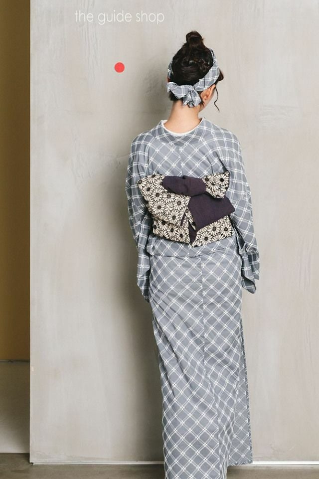 ＜レース刺繍キモノ＞弾む、楽しみ。レース刺繍キモノーフレンチ格子-GRAY