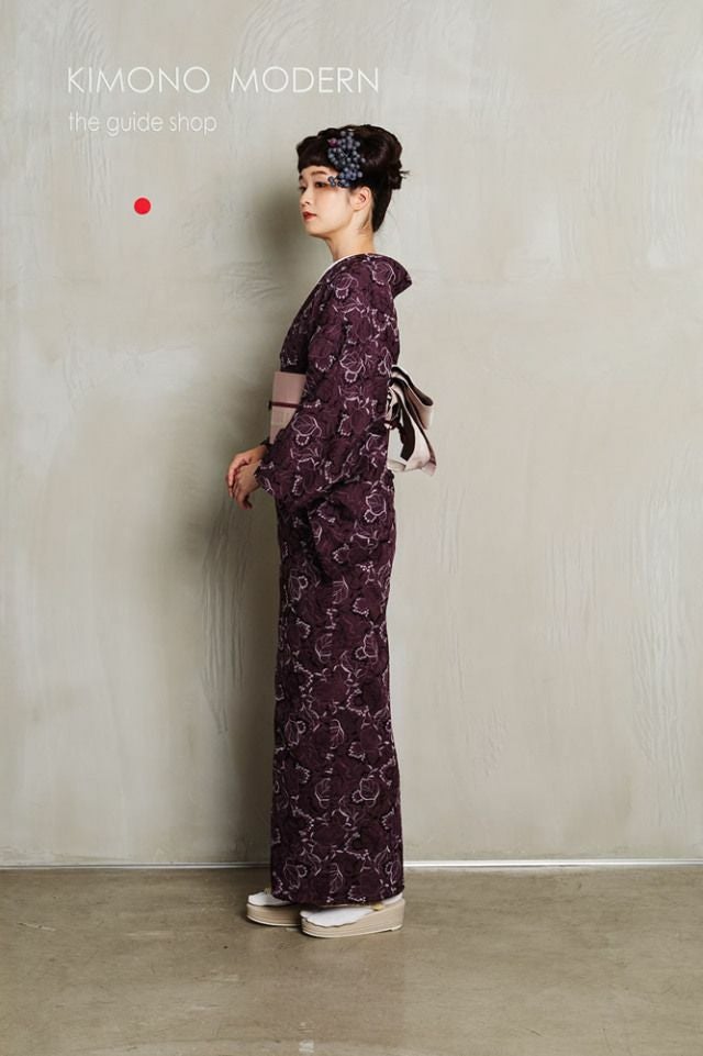 ＜レース刺繍着物＞はんなり&ウツクシ、レース刺繍着物－葡萄－葡萄酒
