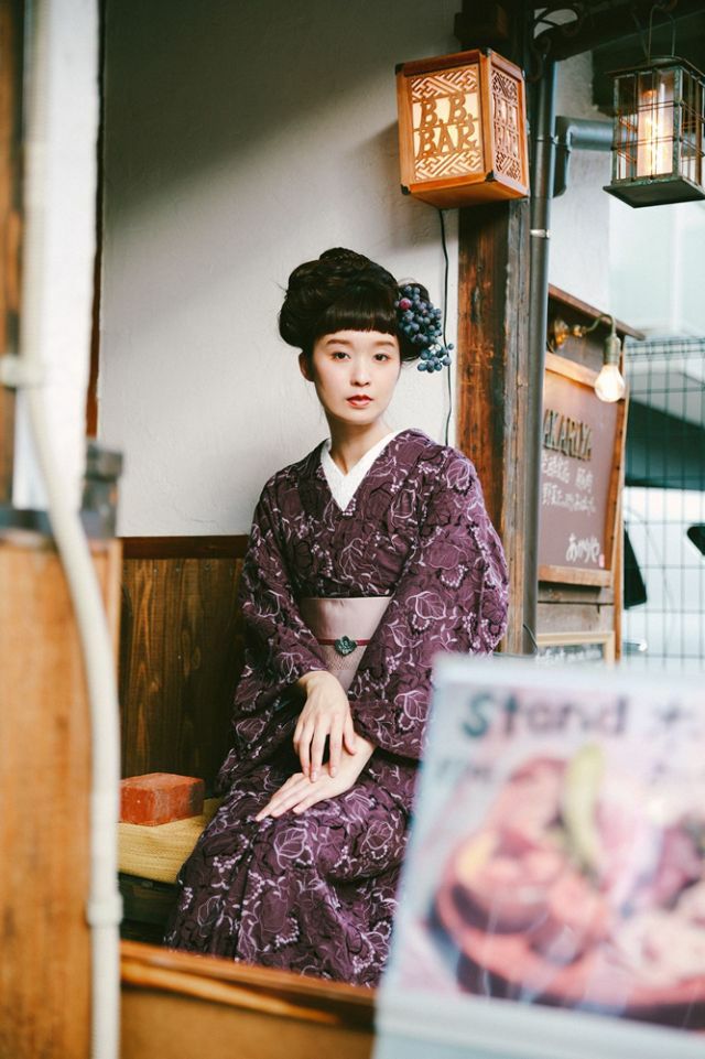 レース刺繍着物＞はんなり&ウツクシ、レース刺繍着物－葡萄－葡萄酒