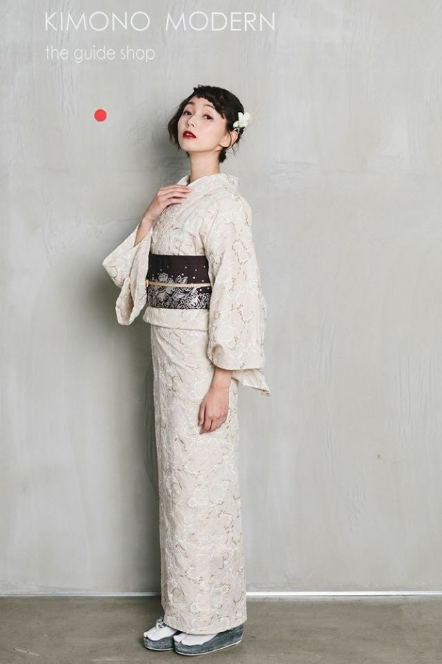 レース刺繍着物＞はんなり&ウツクシ、レース刺繍着物－葡萄－CREAM