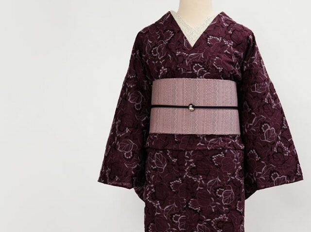 レンタル＞レース刺繍着物－葡萄+半幅帯-OLN-段々（2週間レンタル