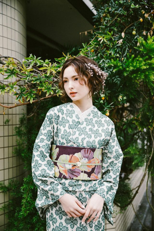 レース刺繍着物＞MOROCCO-MOSS green | 着物や浴衣なら和モダン着物