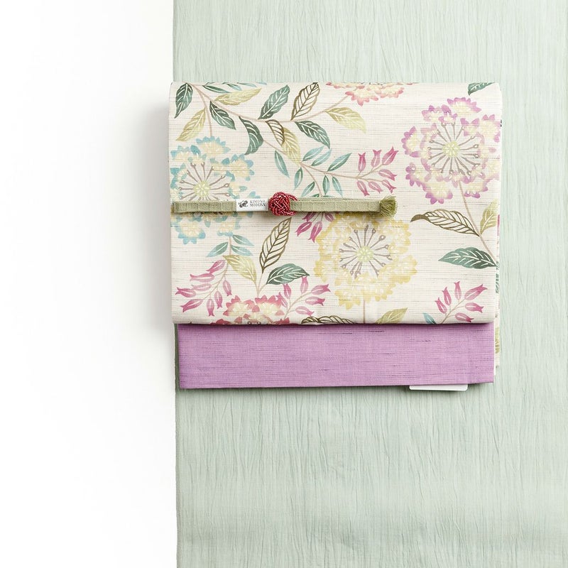 ＜召ませ花＞名古屋帯　百日紅（別送品・麻100%）