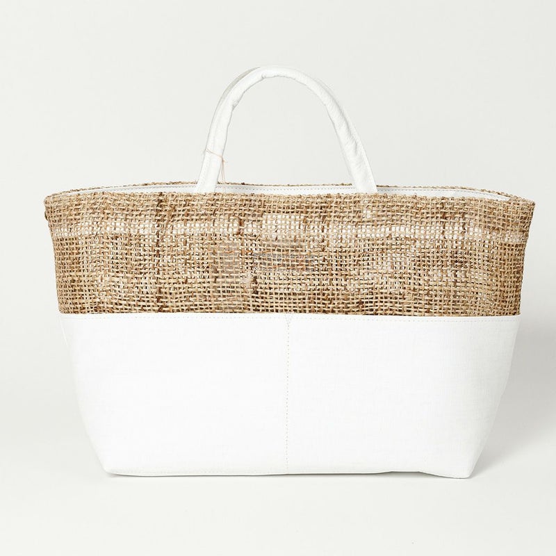 着物にもピッタリ、ざっくり麻のトートbag（本革ハンドル・2色）