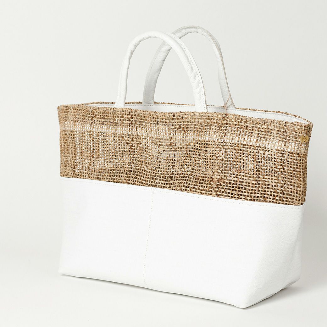 着物にもピッタリ、ざっくり麻のトートbag（本革ハンドル・2色）
