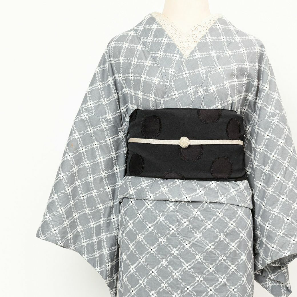 大人兵児帯　モノトーン 新品注文品【大人兵児帯】創世舎市松文様 白×銀白 | 京のキモノ古着屋さん