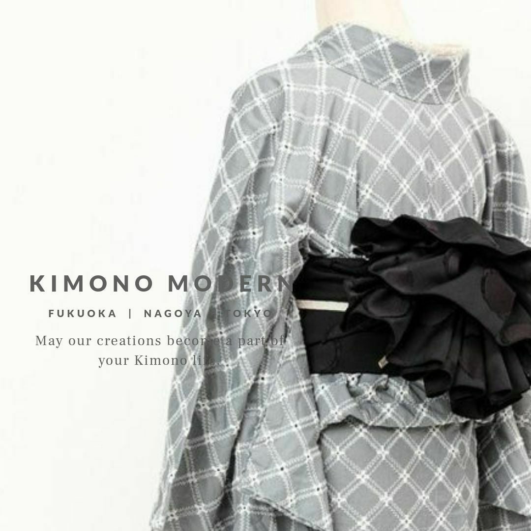 大人兵児帯　モノトーン 大人の麻兵児帯 ぼかし横段 黒 | Kimono Factory nono