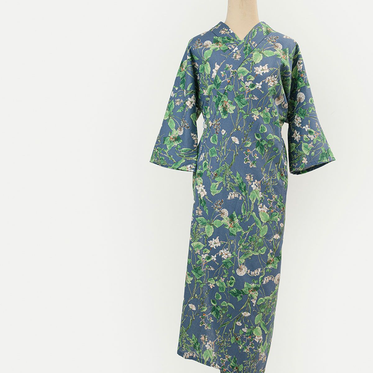 ワンピ襦袢＞筒袖襦袢でキモノ下着はこれ1枚！ハナウタBouquet-深藍(M