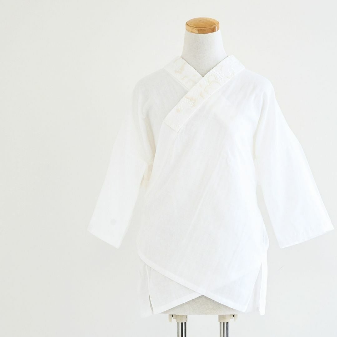 半襦袢＞赤ちゃんWガーゼの大人の半襦袢 - WHITE（筒袖・半衿付き・綿