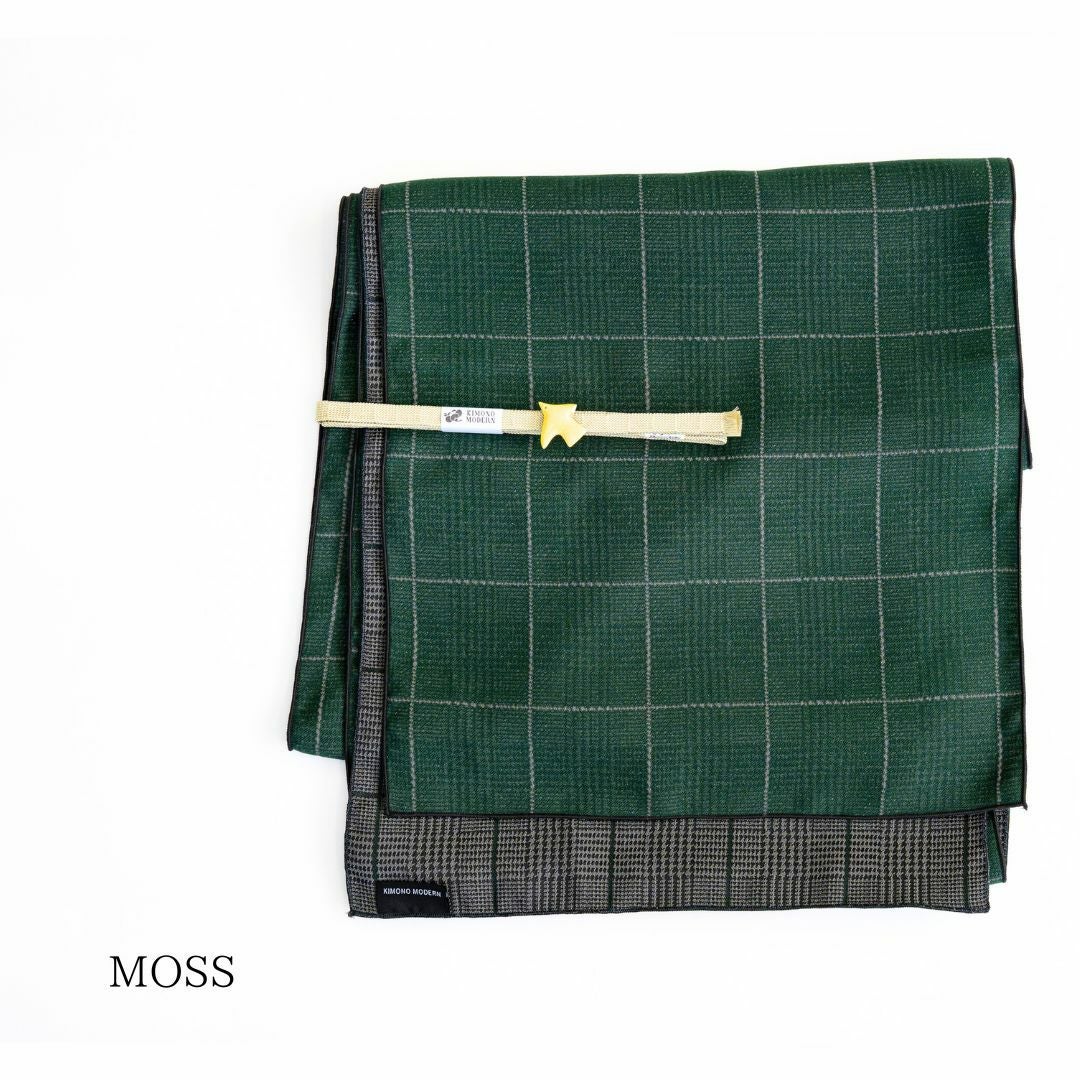 未使用　キモノモダン　大人の兵児帯　リバーシブル・ブリティッシュトラッドMOSS 大人の兵児帯＞リバーシブル ・ブリティッシュトラッド MOSS | 着物や