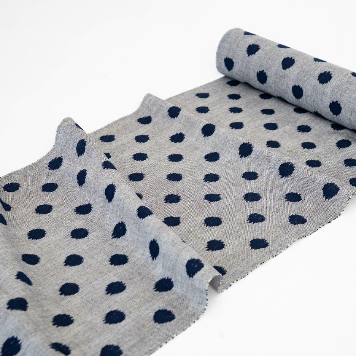 久留米絣＞現代的な色柄、昔ながらの伝統-POLKA DOTS gray（綿100