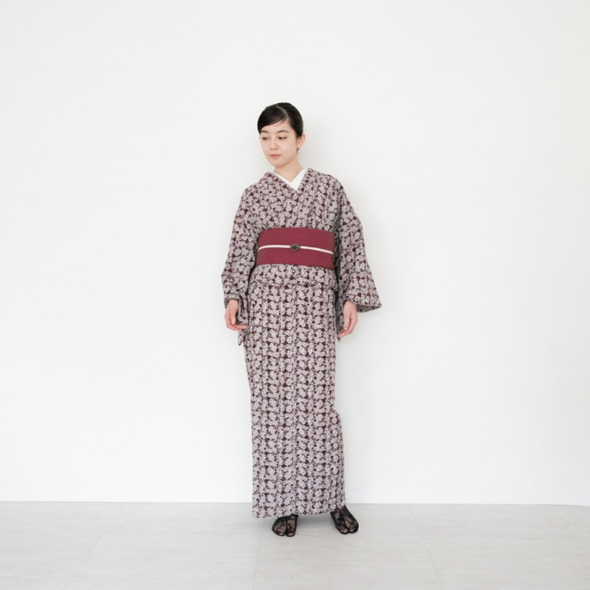 KIMONO MODERN レース花柄着物 コットン100% 刺繍レース着物-ノートルダムの庭園で-WINE（綿100％） | 着物や浴衣