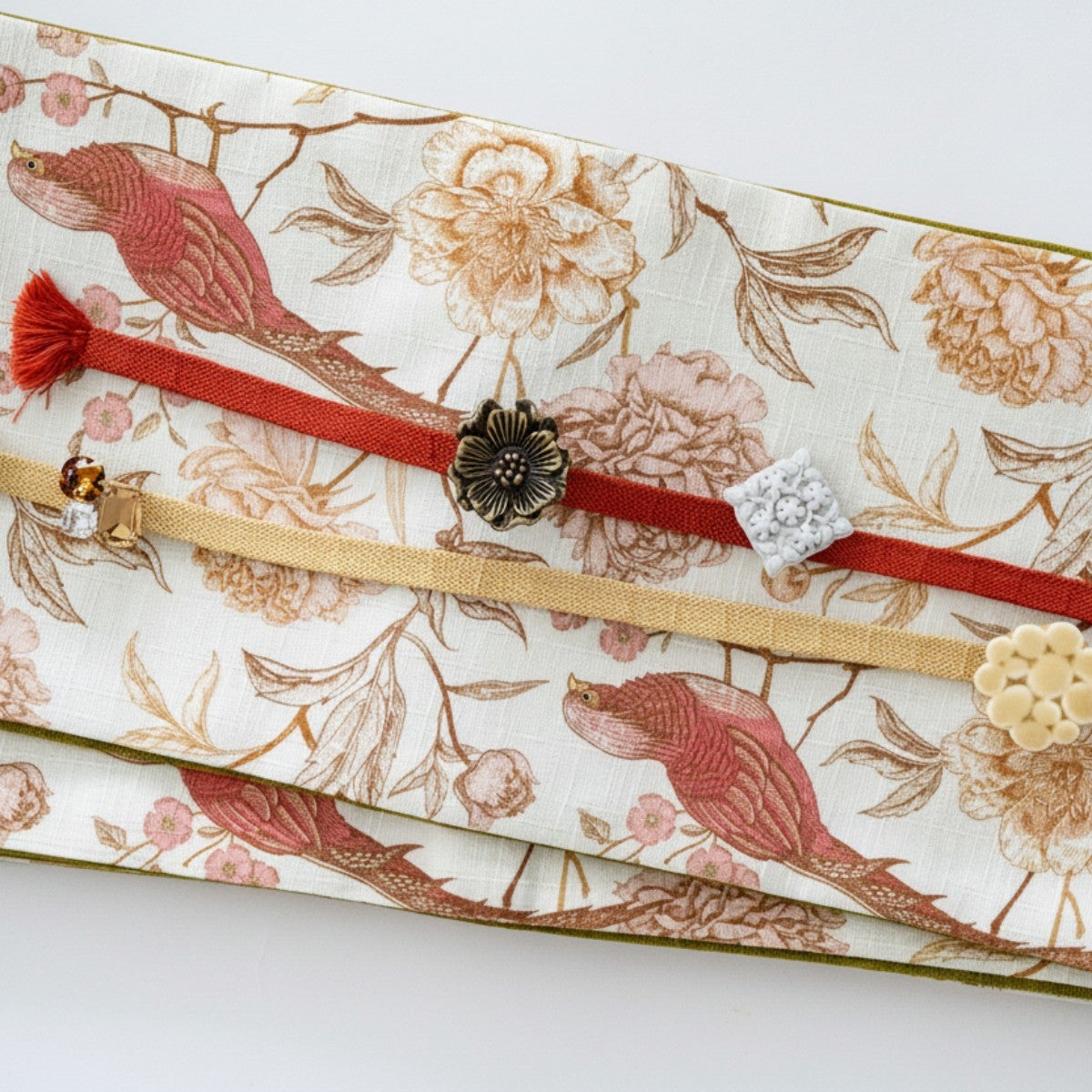 リバーシブル半幅帯 - シノワズリGARDEN（綿100%・16cm×390cm） | 着物