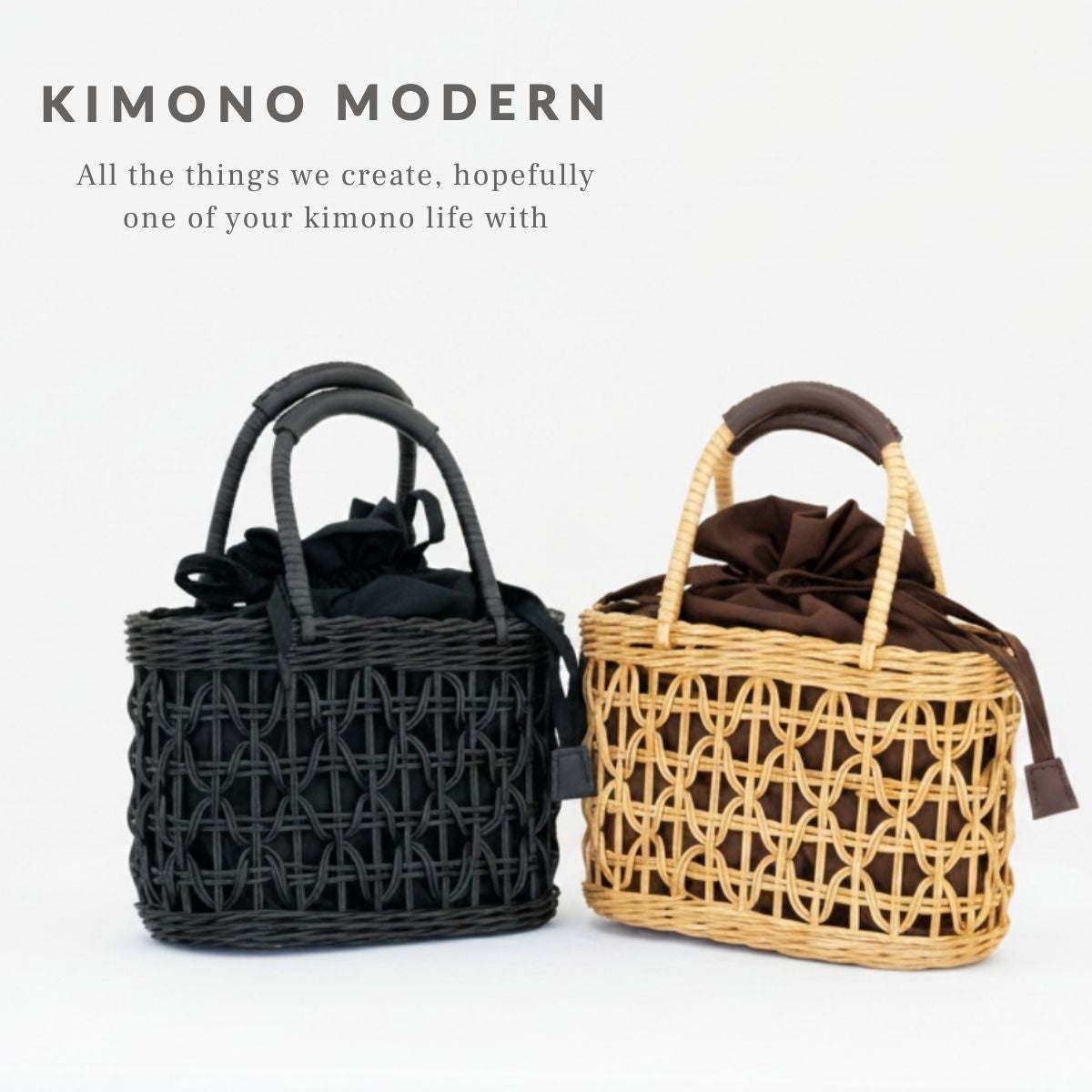 麻×竹ハンドルのトートbag＞縞の竹手バッグ（麻100%・紺ストライプ