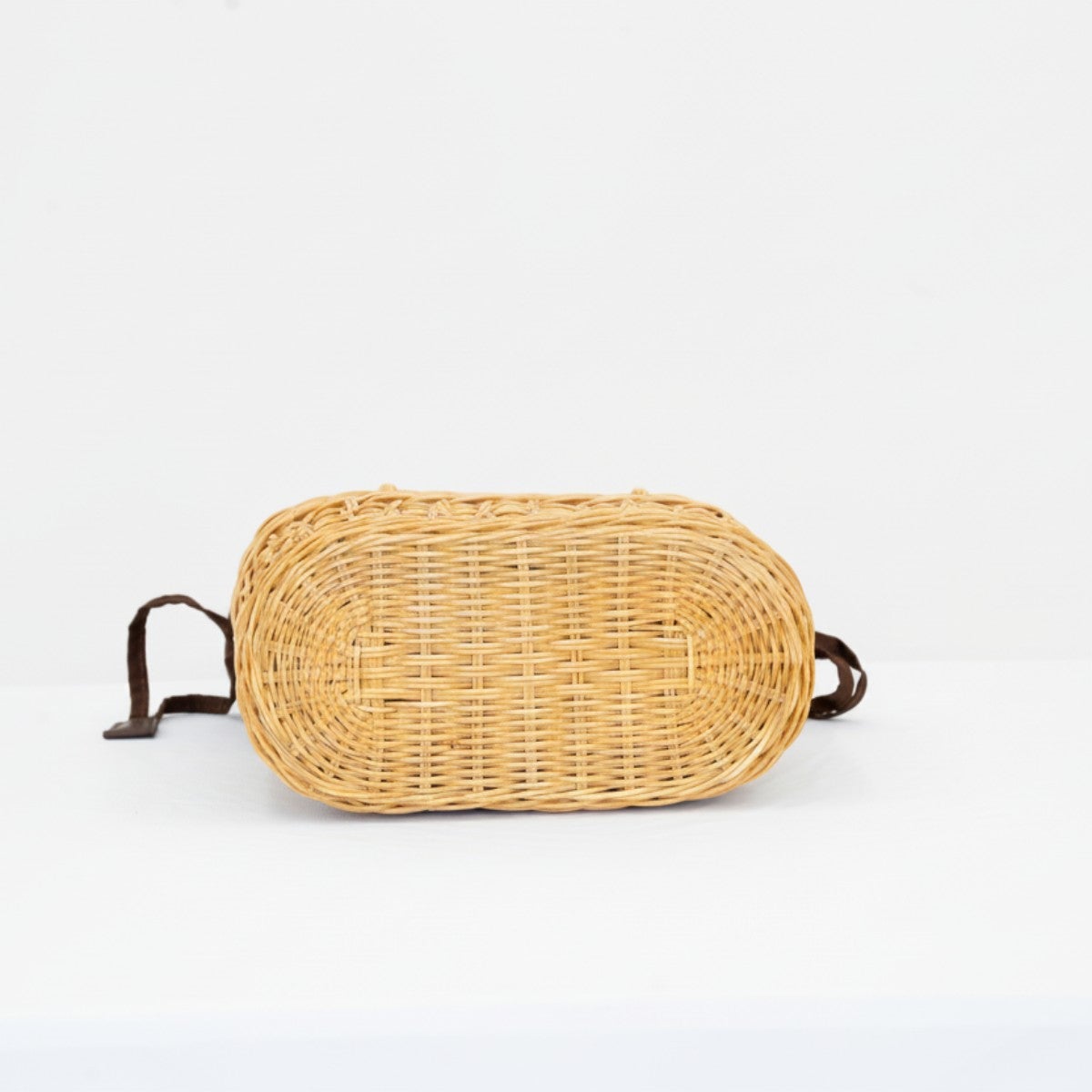 手編みラタンのかごバッグ＞ウェーブメッシュ（Natural／Black・牛革