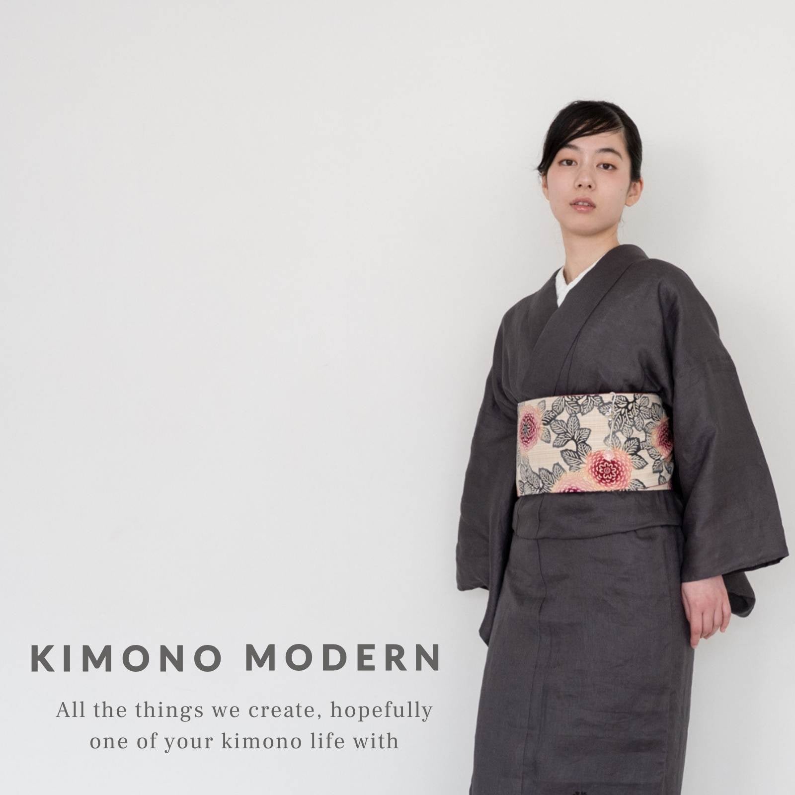 無地＞フレンチリネン着物-利休茶（麻100%｜反物・6サイズ｜別送品