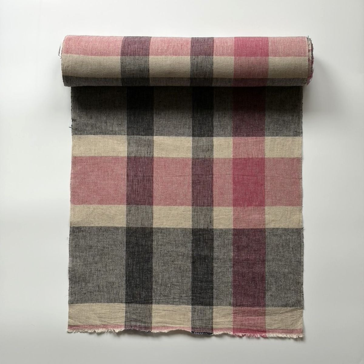 ⭐︎ 美品　キモノモダン　綿絽 伊勢木綿＞綿麻-桃格子（別送品｜綿50％・麻50％） | 着物や浴衣なら和